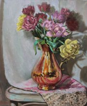 Картина " Махровые тюльпаны в медном кувшине "