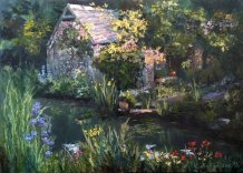 Картина "Французский домик с прудом"